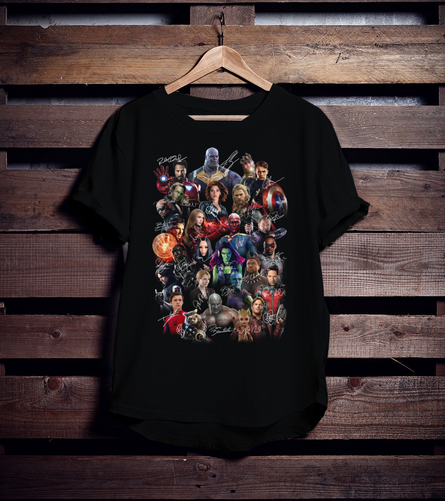 Marvel Avengers Endgame Cast Signatures Featuring Iconic Heroes And Villains T-Shirt