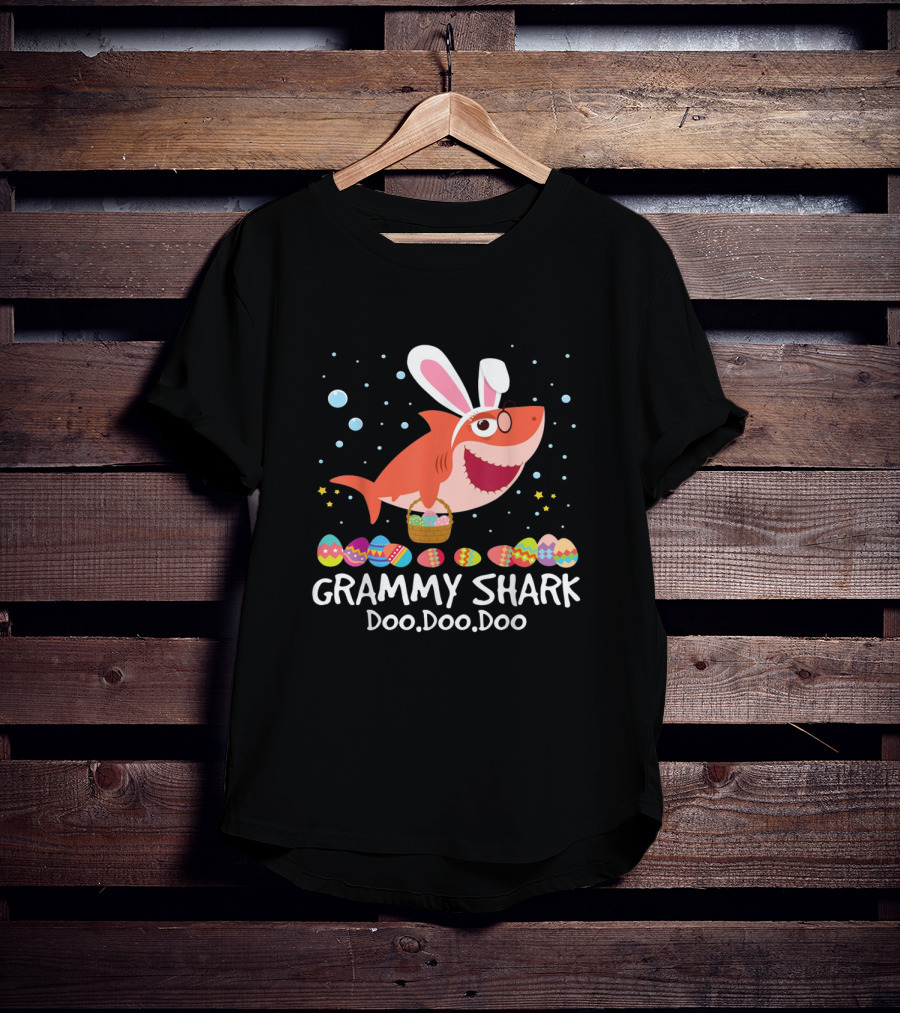 Grammy Shark Doo Doo Doo Easter Bunny Ears And Eggs T-Shirt