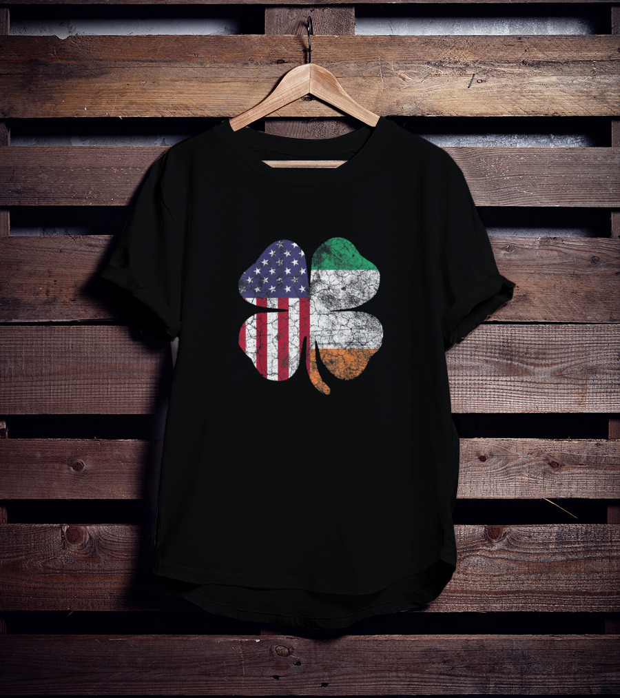 Irish American Flag Shamrock With Stars And Stripes And Tricolor Elements T-Shirt