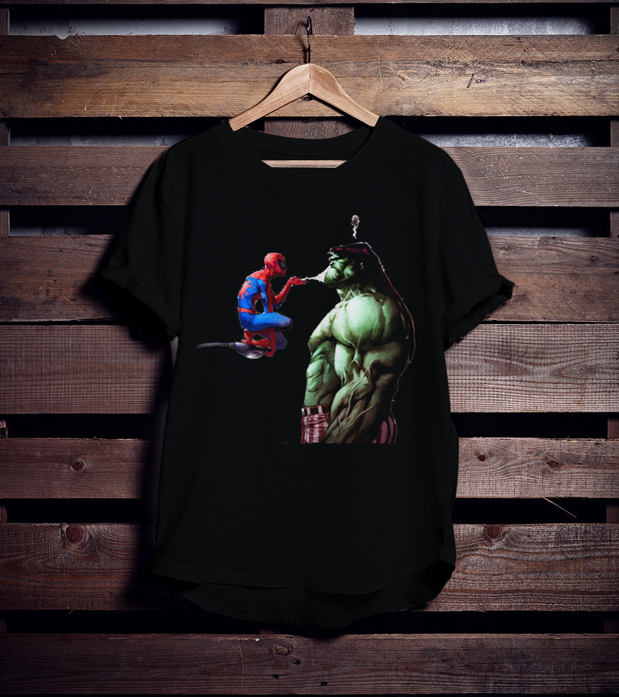 Hulk And Spiderman Coffee Confrontation Iconic Moment T-Shirt