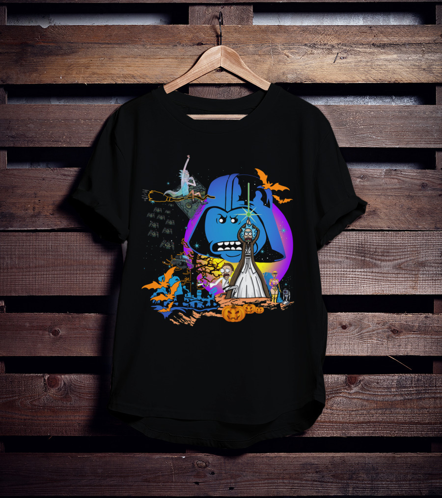 RICK MORTY Star Wars Darth Vader Halloween Crossover With Lightsabers And Pumpkins T-Shirt