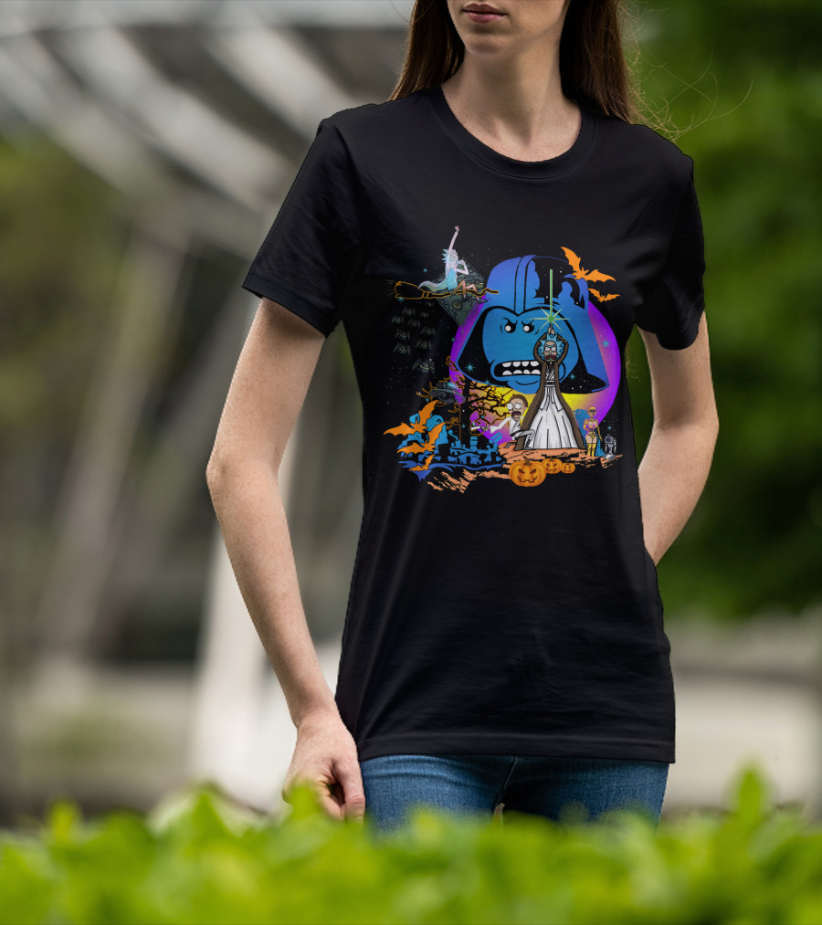 RICK MORTY Star Wars Darth Vader Halloween Crossover With Lightsabers And Pumpkins T-Shirt