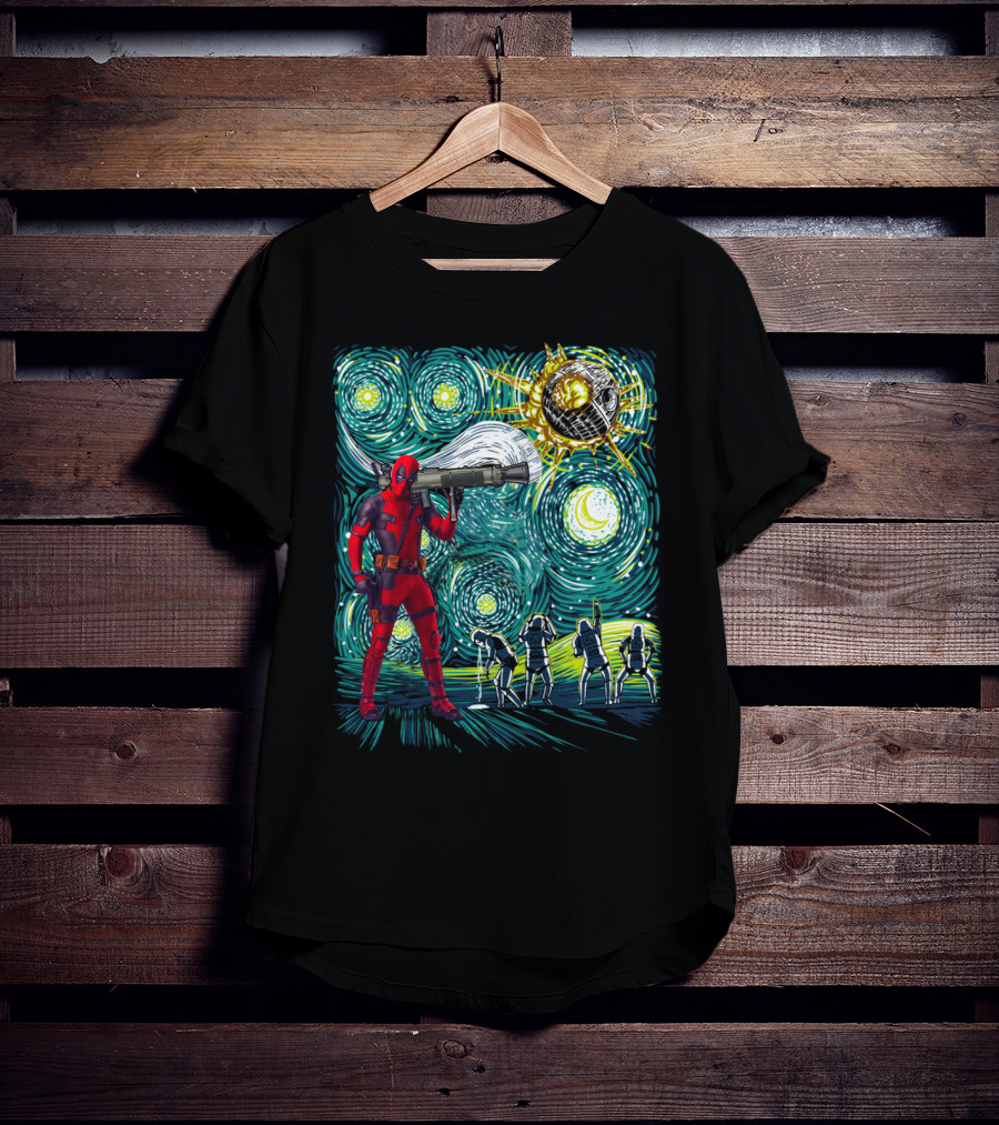 Deadpool Starry Night Meets Death Star T-Shirt