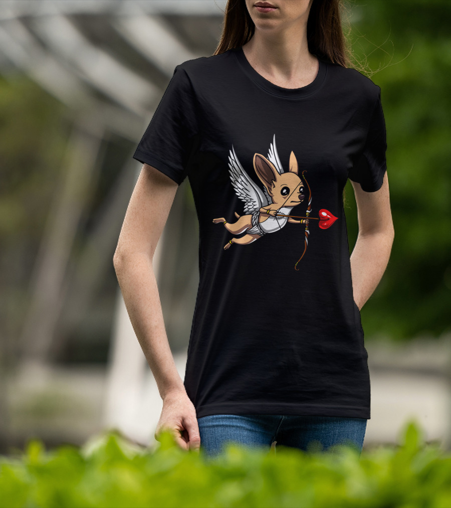 Chihuahua Cupid With Bow And Heart Arrow Wings T-Shirt