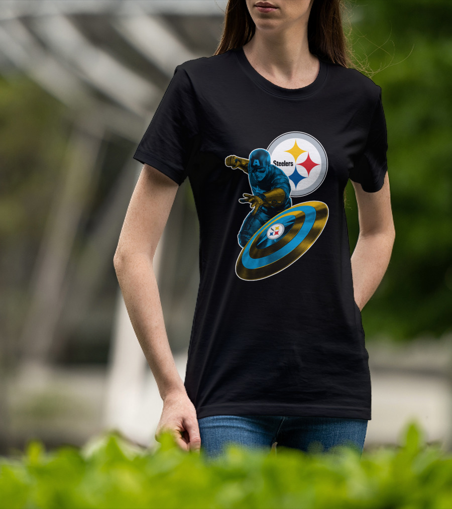 Captain America Pittsburgh Steelers Shield T-Shirt