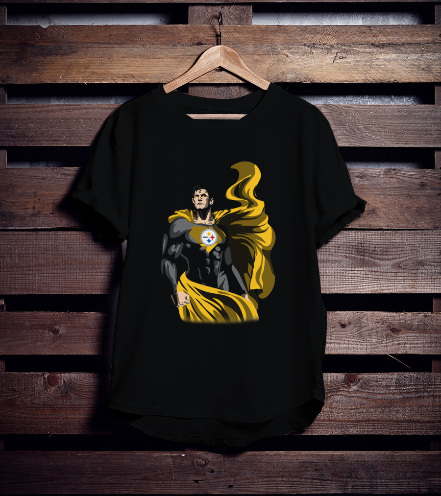 Pittsburgh Steelers Superhero Emblem With Cape T-Shirt