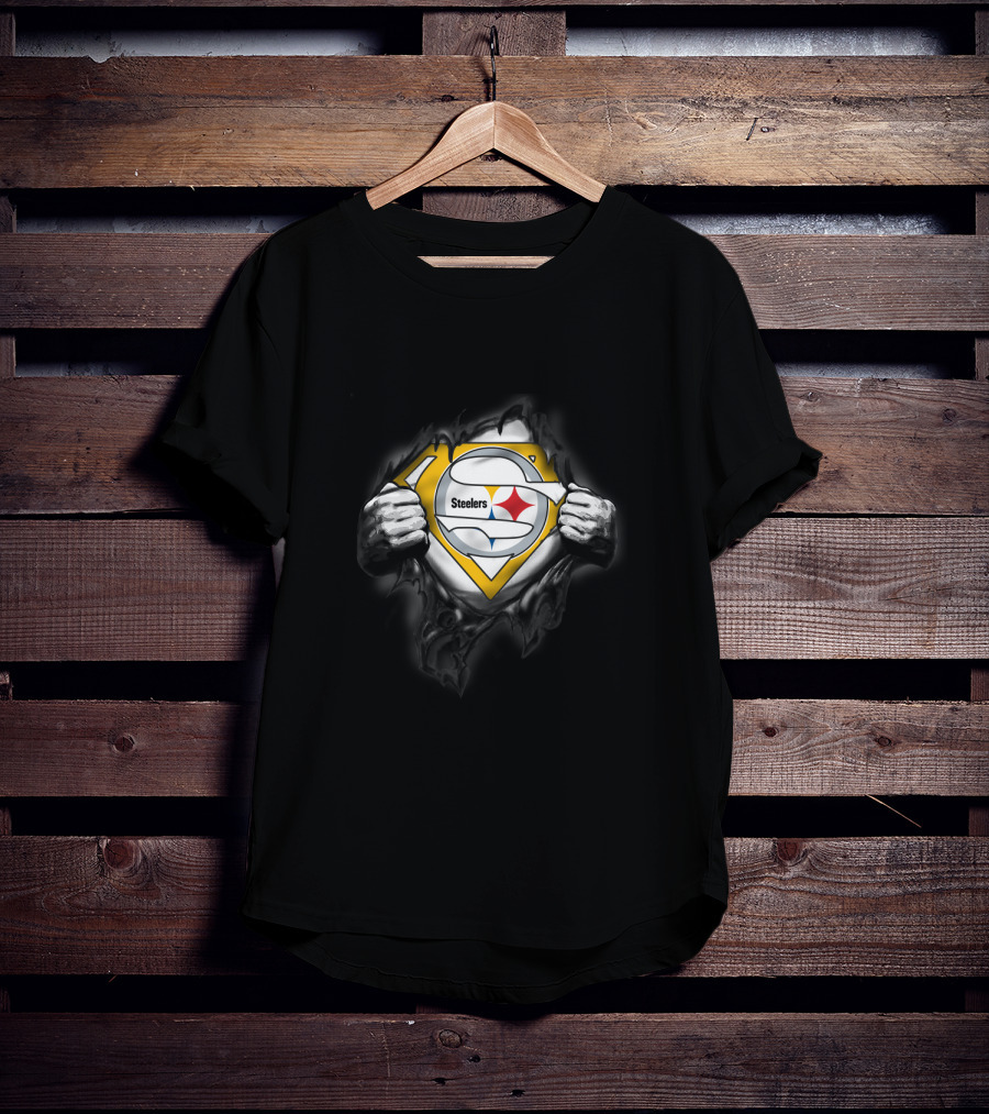 Steelers Emblem Revealed Through Superhero Suit Tear T-Shirt