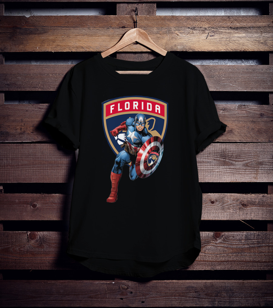 Florida Panthers Captain America Shield Marvel Crossover T-Shirt
