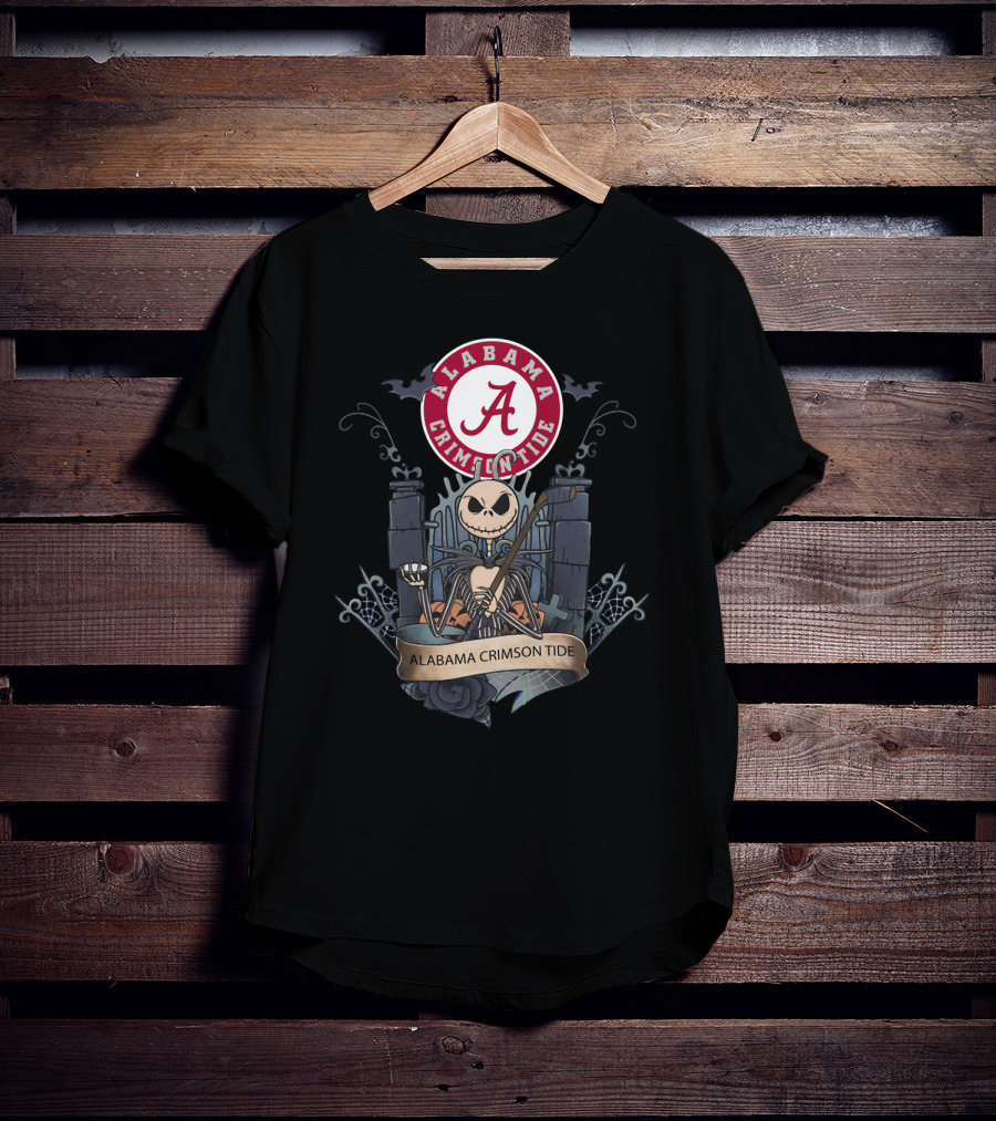 Alabama Crimson Tide Basketball Gothic Style Icon With Skeleton Character T-Shirt