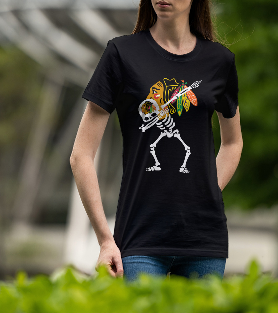 Chicago Blackhawks Skeleton Hockey Stick T-Shirt