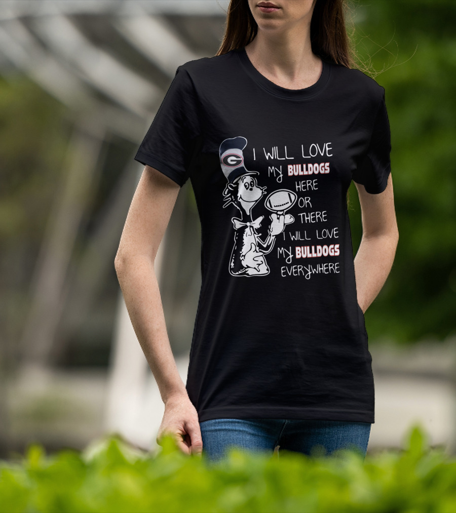 Georgia Bulldogs Football Love Everywhere Bulldog Fan Cartoon T-Shirt