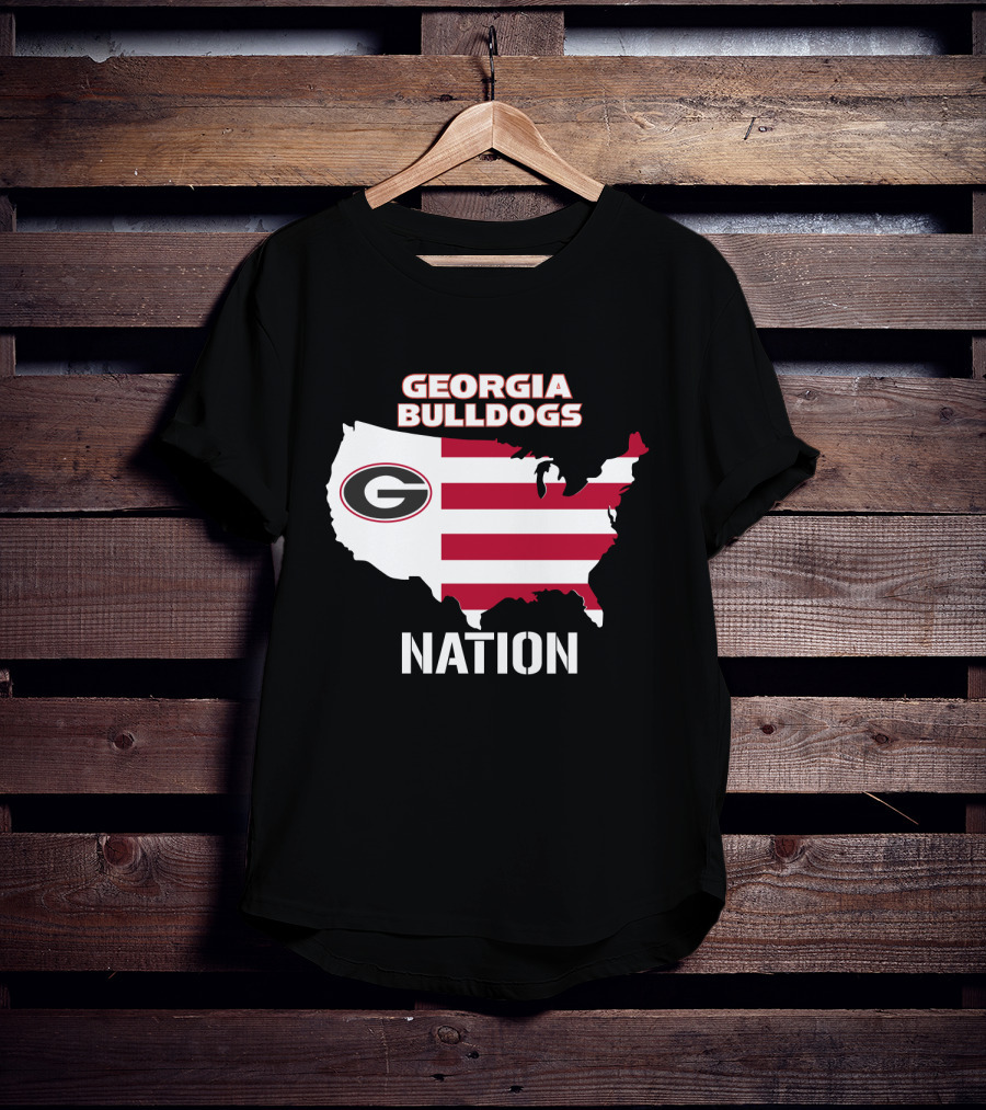 Georgia Bulldogs Nation Map Red And White Stripes T-Shirt