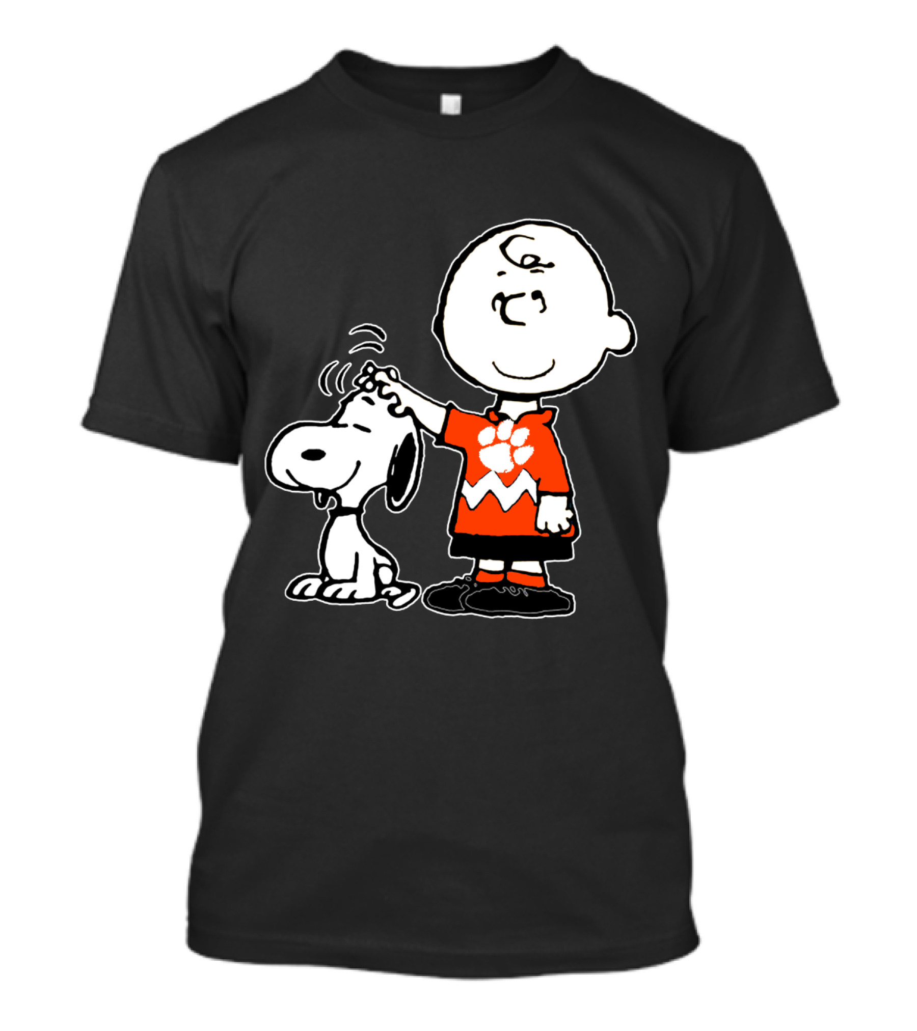 Clemson Tigers Football Paw Print On Charlie Brown With Snoopy T-Shirt