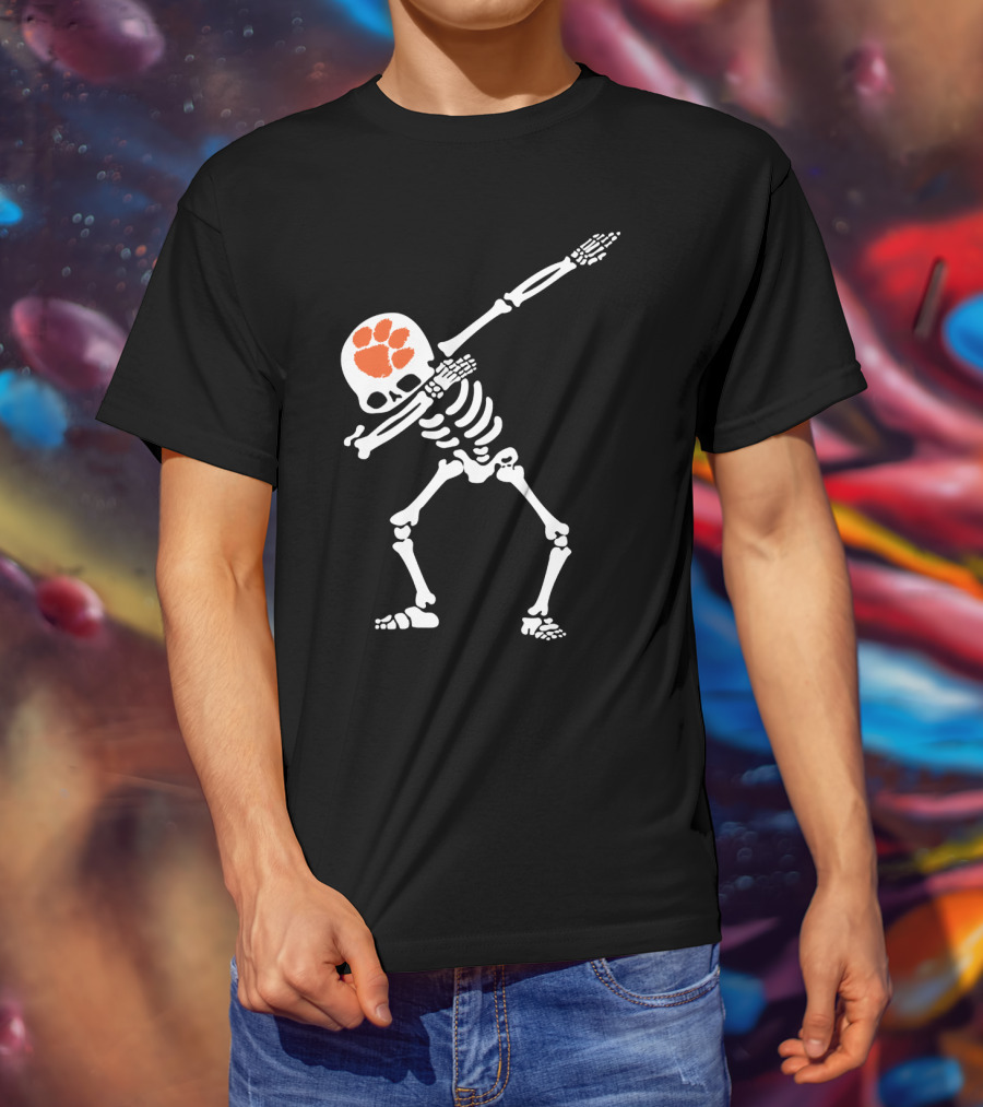 Clemson Tigers Dabbing Skeleton With Paw T-Shirt
