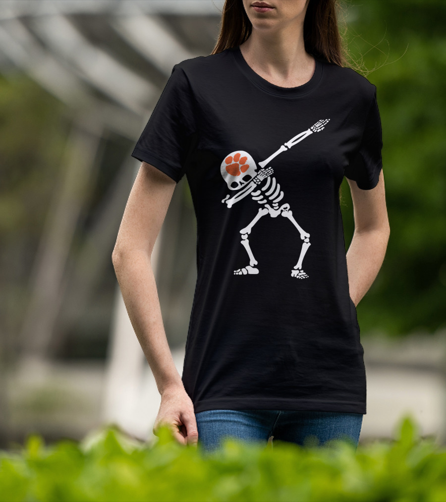 Clemson Tigers Dabbing Skeleton With Paw T-Shirt