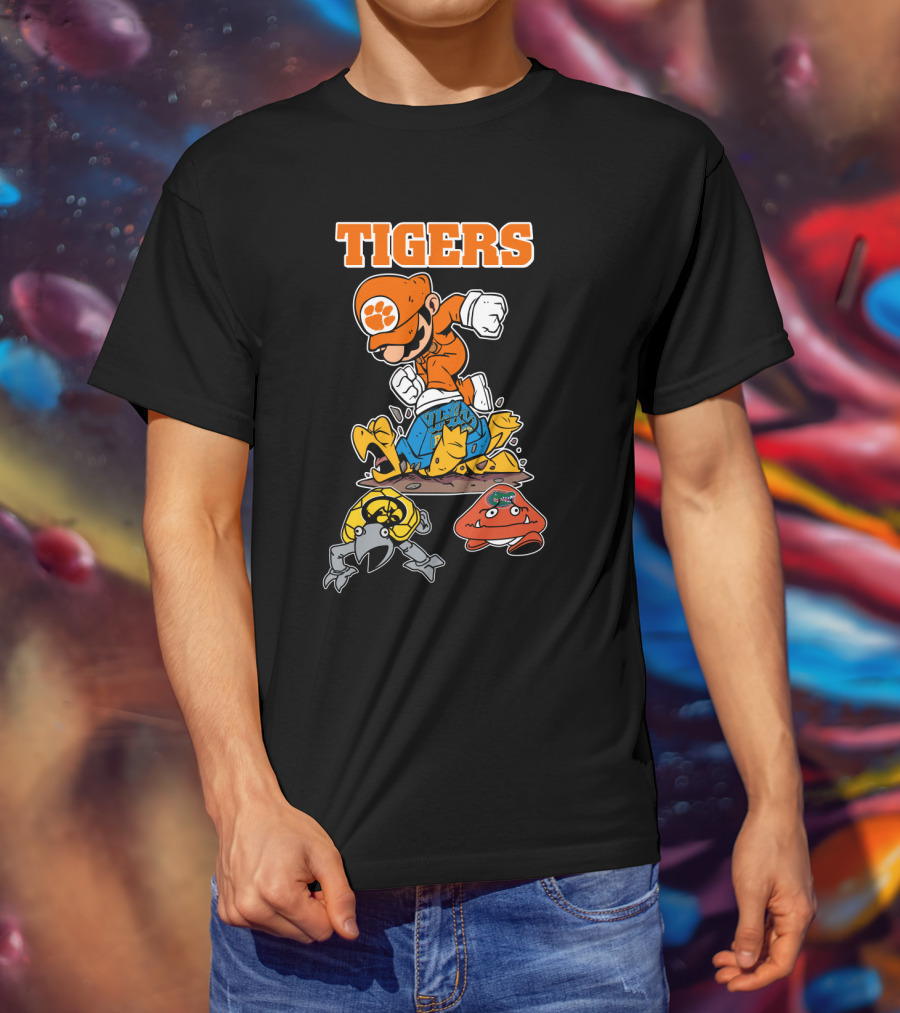Tigers Clemson Parody Style Iconic Character Jumping Action T-Shirt
