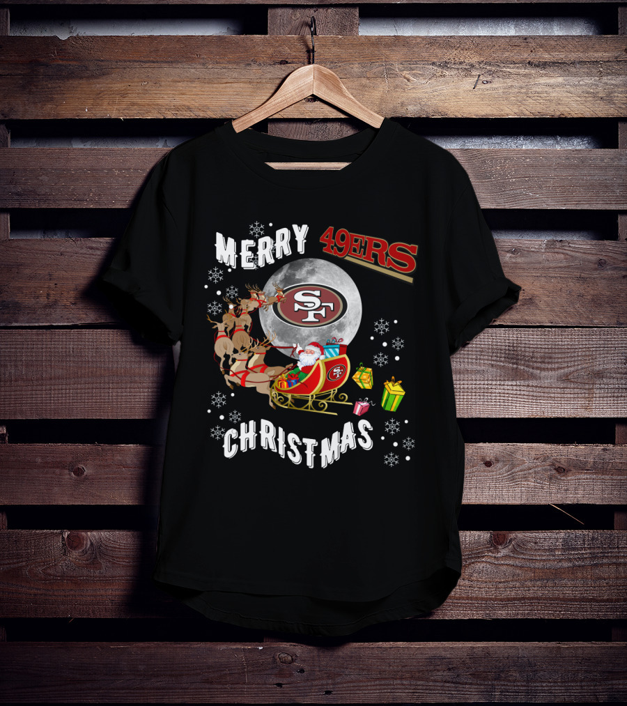 Merry Christmas 49ers Santa Sleigh Snowflakes T-Shirt