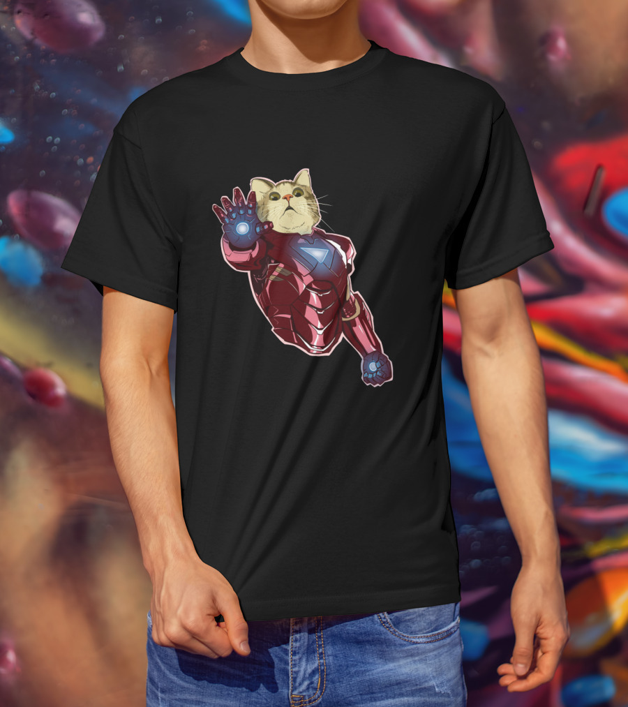 Cat Cute Iron Superhero Armor T-Shirt