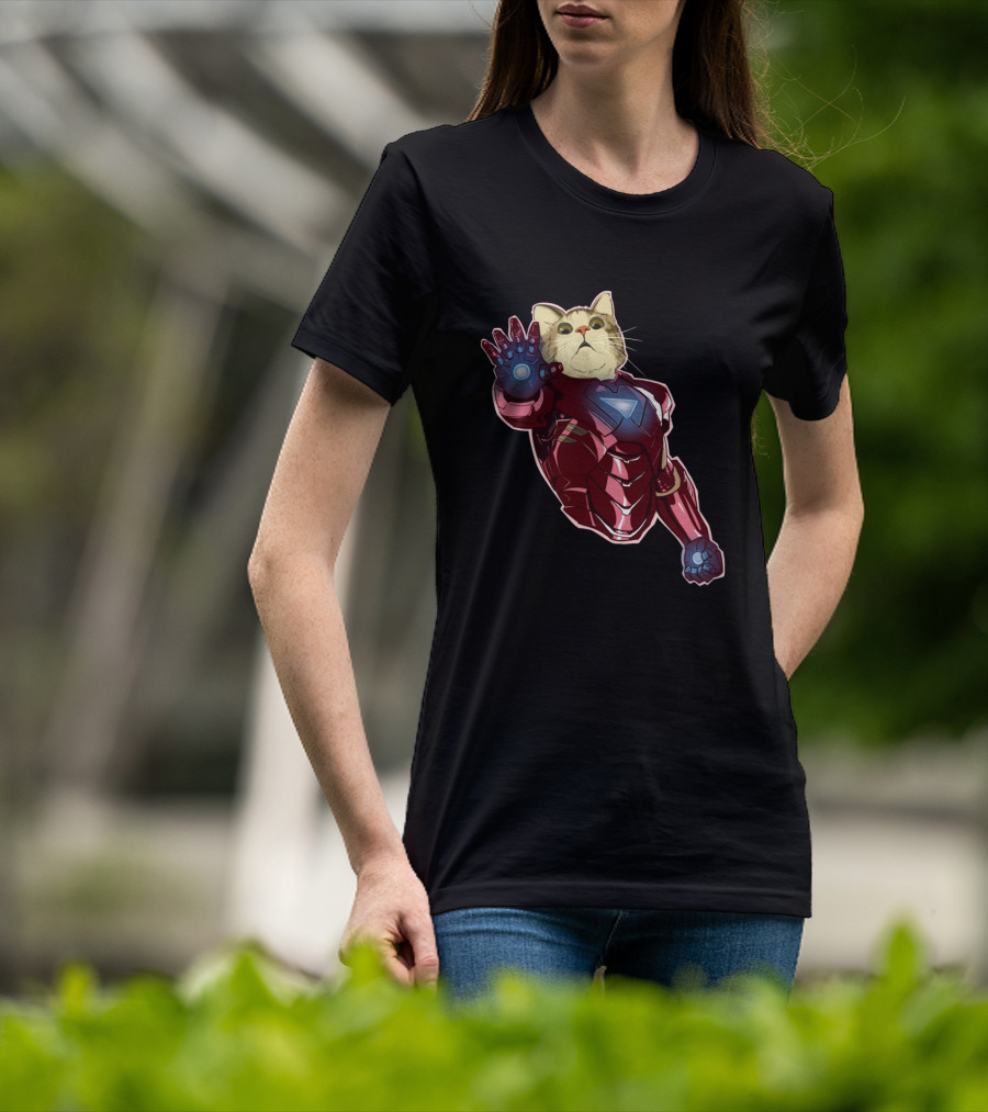 Cat Cute Iron Superhero Armor T-Shirt