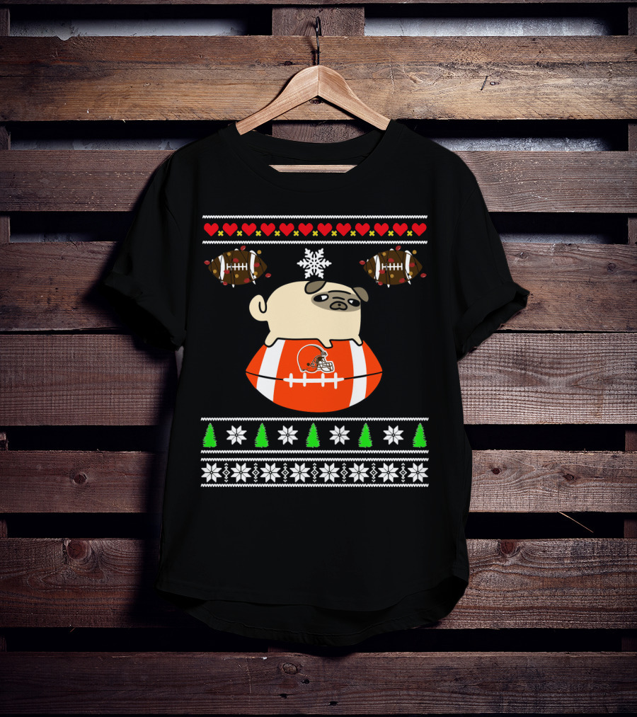 Cleveland Browns Pug Christmas Football T-Shirt