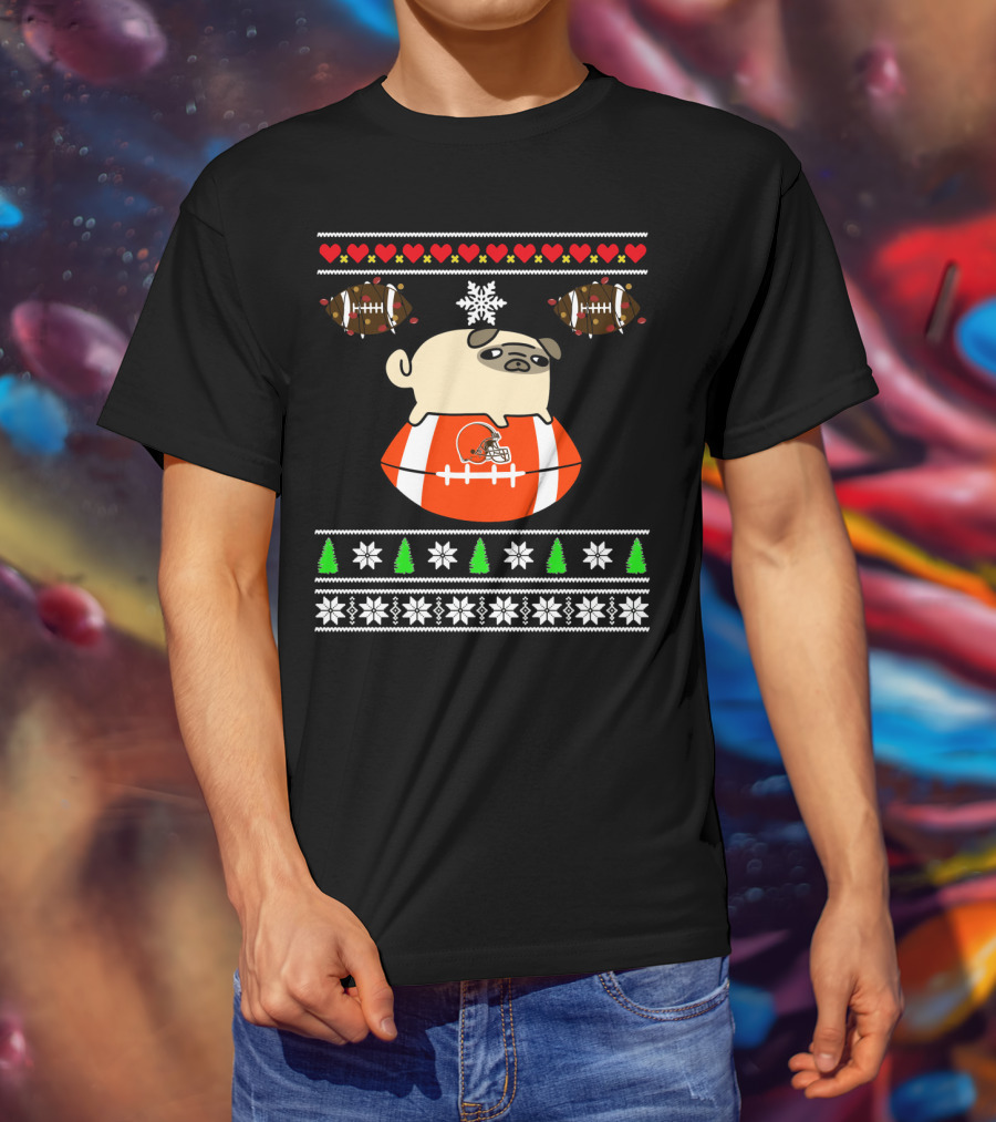 Cleveland Browns Pug Christmas Football T-Shirt