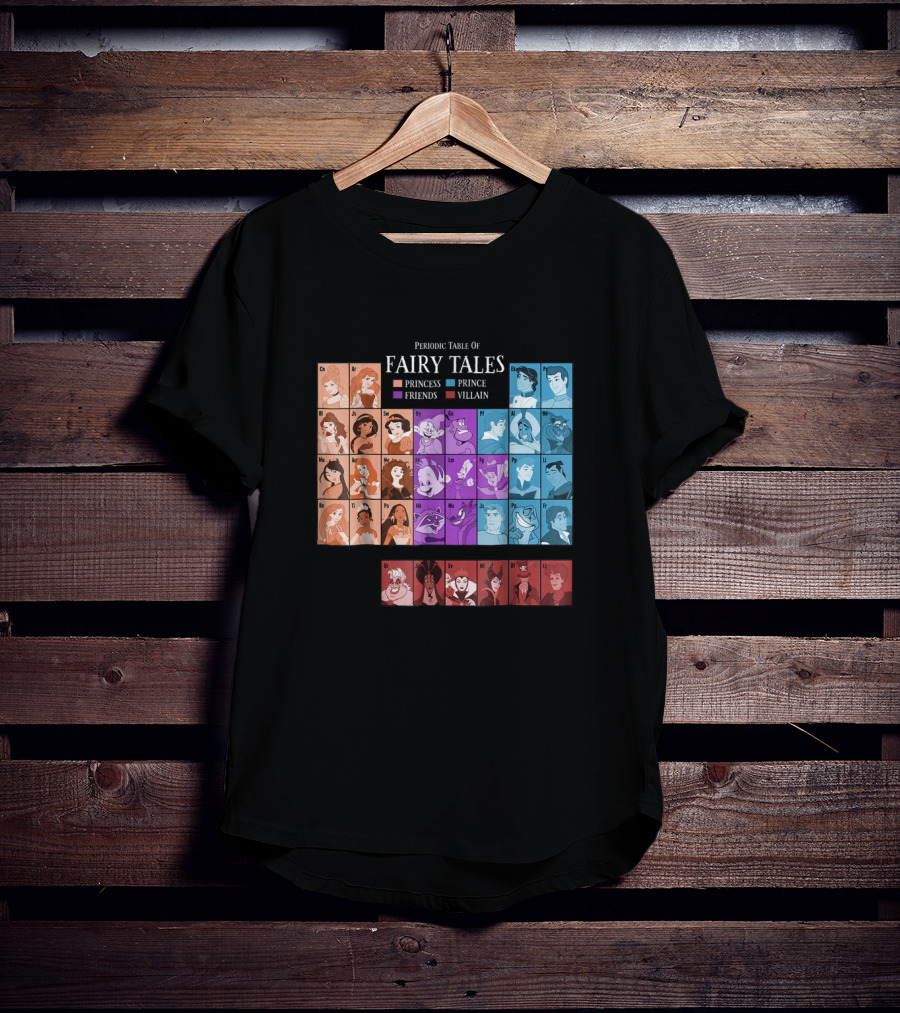 Periodic Table Of Fairy Tales Princess Prince Friends Villain Disney Films T-Shirt