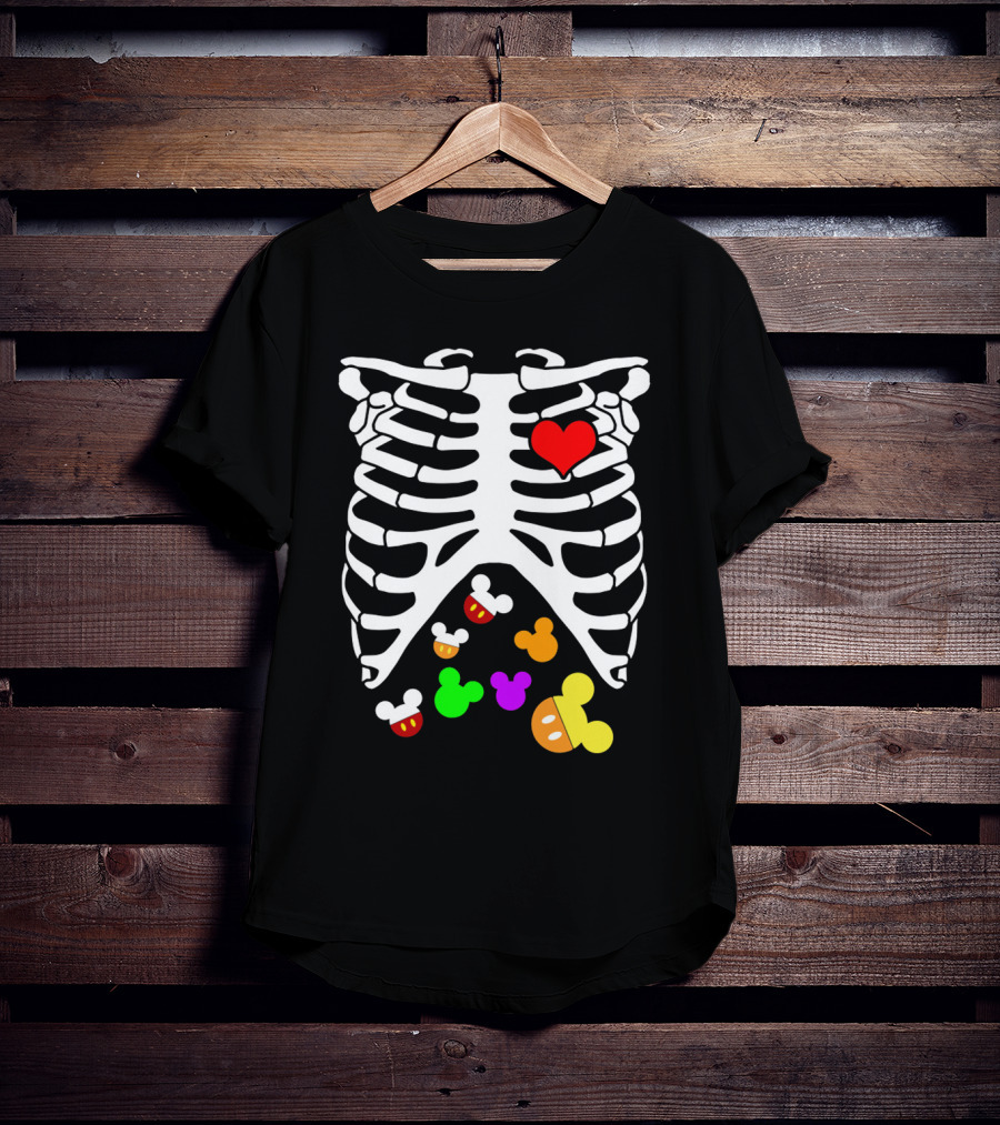 Rib Cage Heart And Colorful Mickey Heads Disney Films T-Shirt