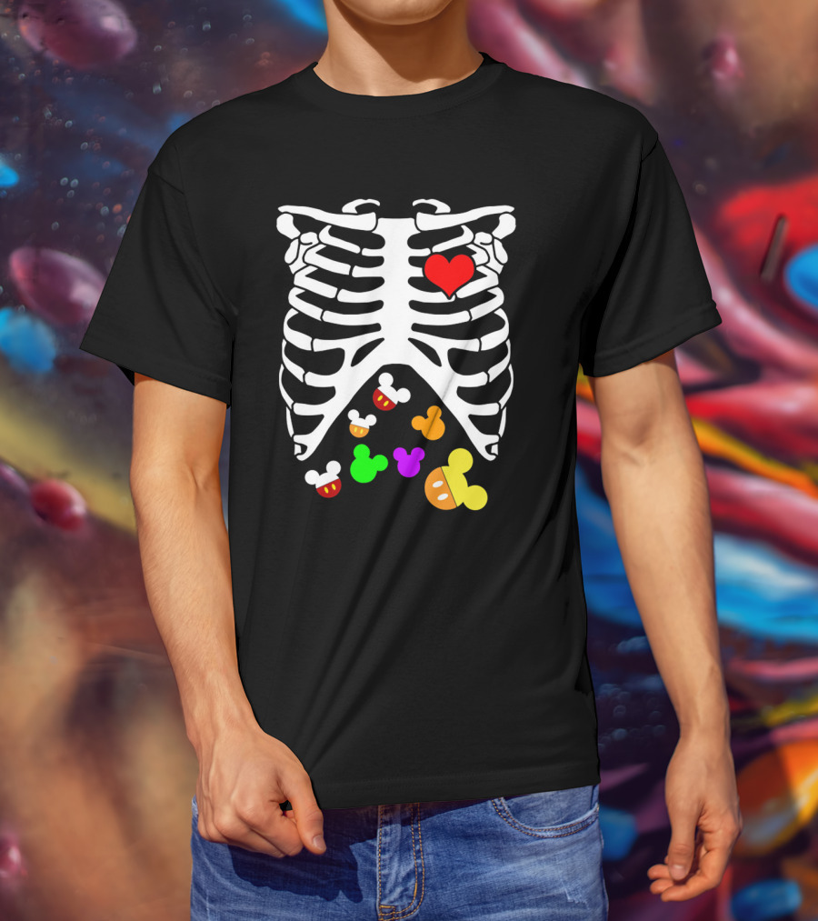 Rib Cage Heart And Colorful Mickey Heads Disney Films T-Shirt