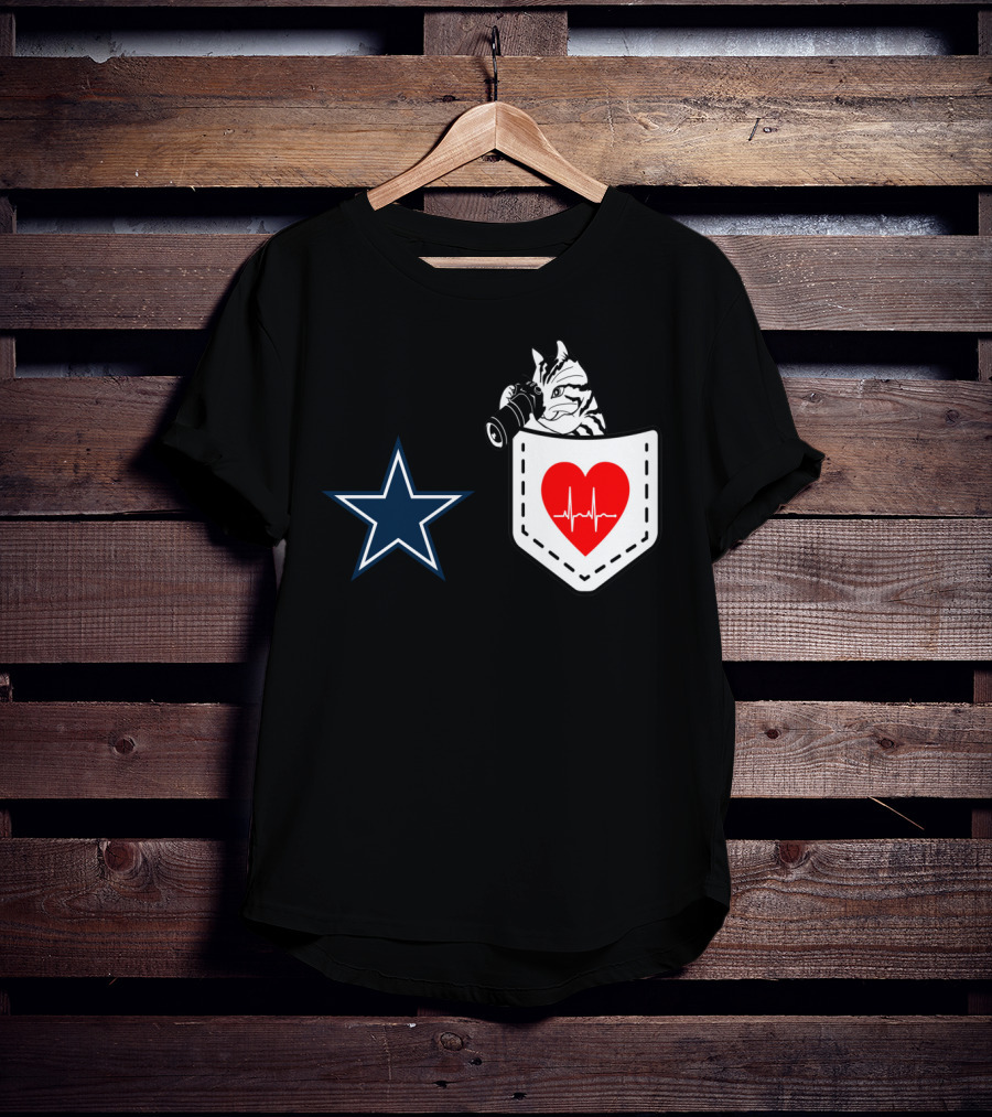 Dallas Cowboys Star Cat In Heartbeat Pocket T-Shirt