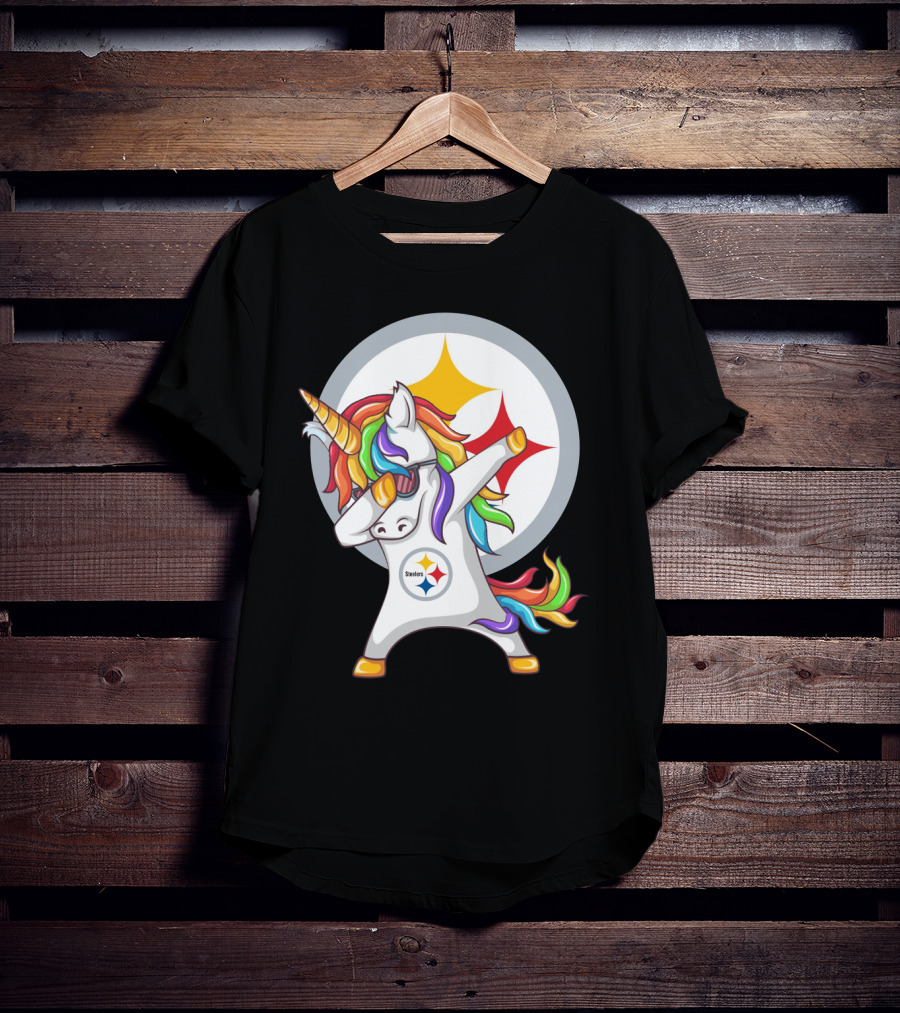 Unicorn Dabbing With Steelers Logo Rainbow Mane T-Shirt