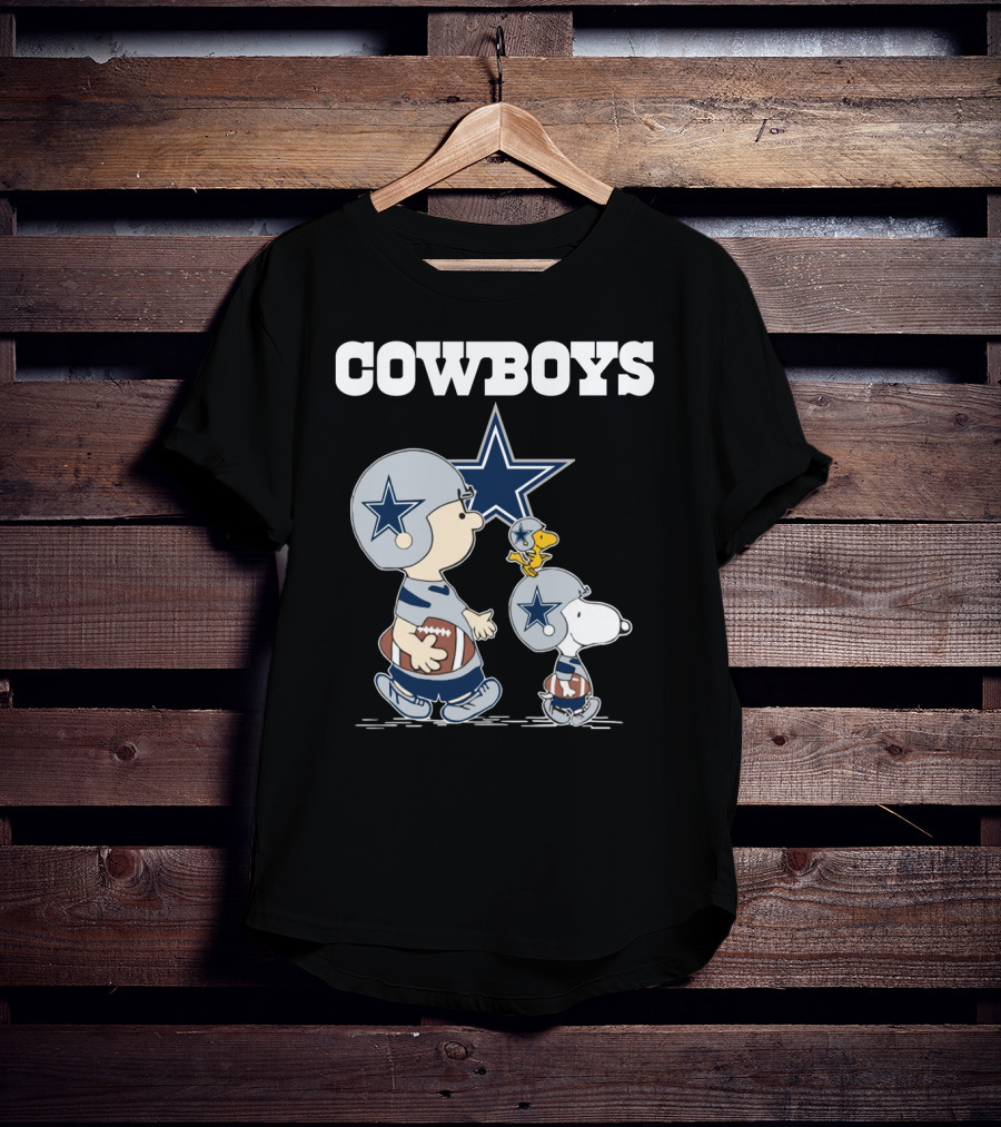 Cowboys Peanuts Characters With Dallas Star Logo Football Helmets T-Shirt