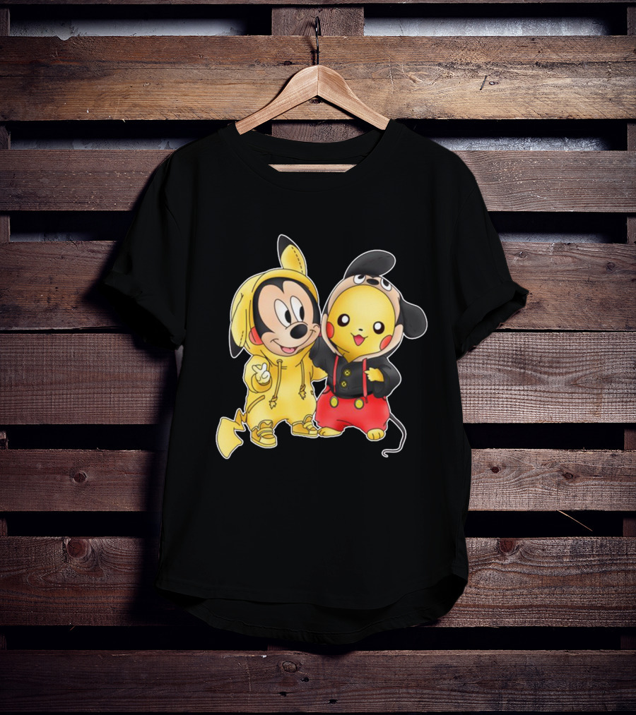 Mickey Pikachu Crossover Characters In Hoodie Costumes T-Shirt