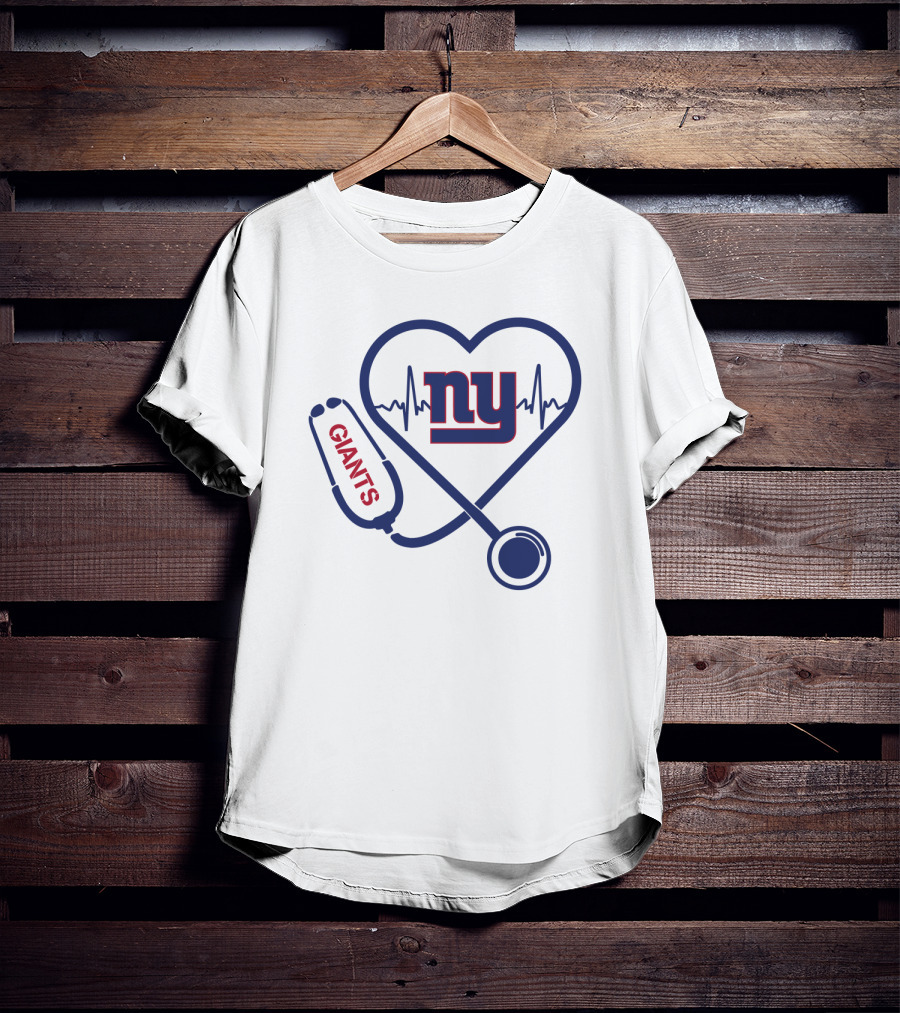 NY Giants Heartbeat Stethoscope Love T-Shirt