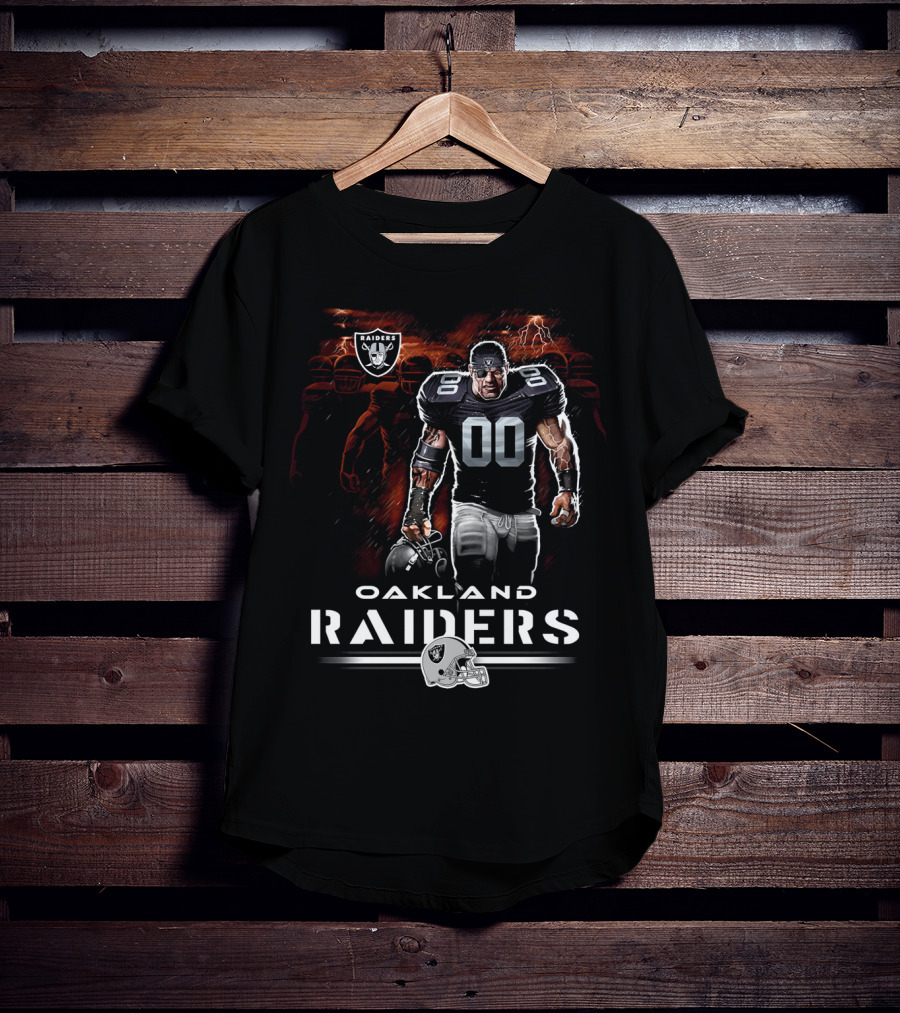 Oakland Raiders Nfl Player Illustration With Skull Logo And Helmet T-Shirt