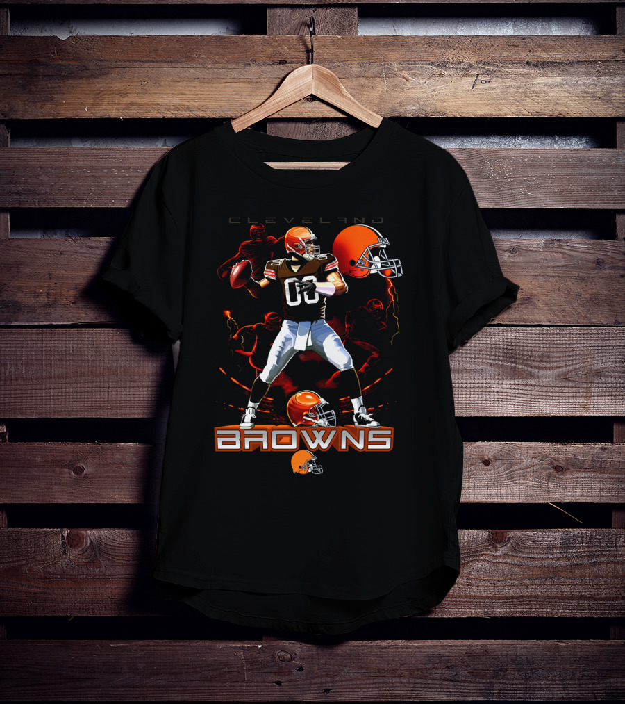 Cleveland Browns Quarterback Football Player With Helmets And Action Poses T-Shirt