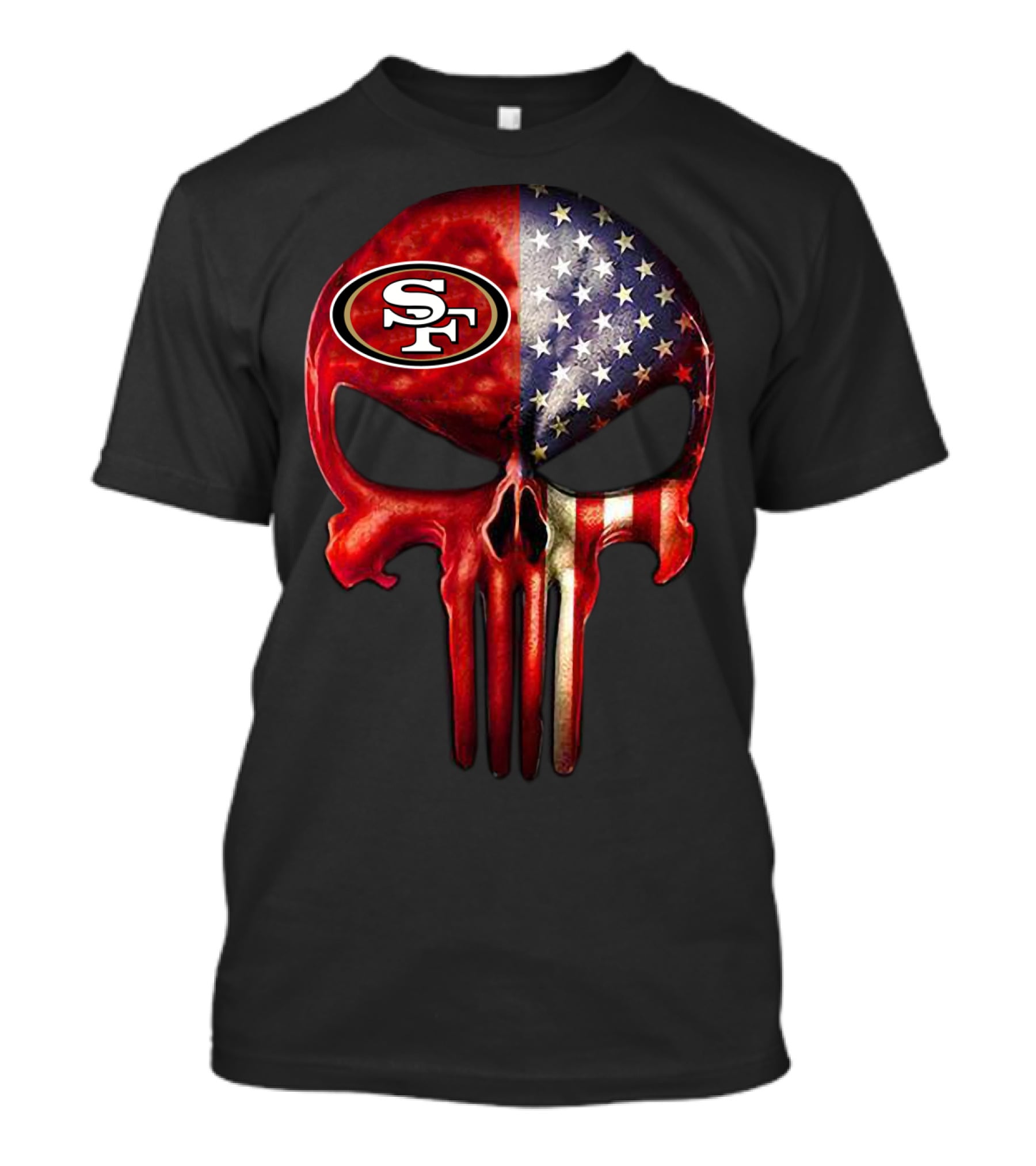 For True San Francisco Fan Only SF American Flag Skull T-Shirt