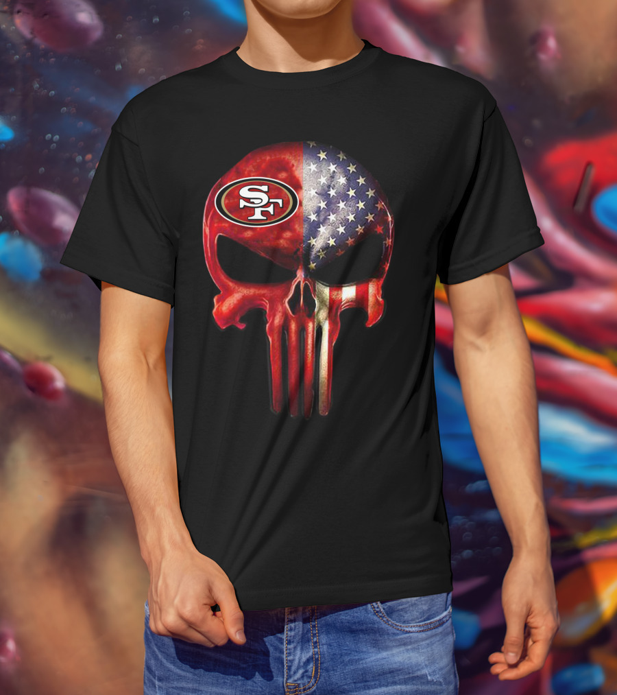 For True San Francisco Fan Only SF American Flag Skull T-Shirt
