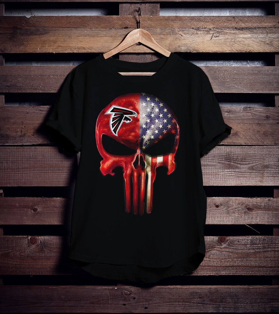 02 Atlanta Falcons American Flag Skull T-Shirt