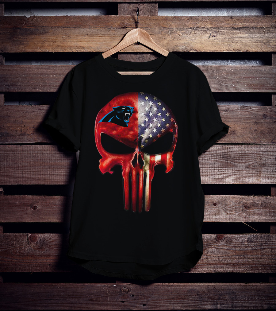 Carolina Panthers Skull American Flag T-Shirt