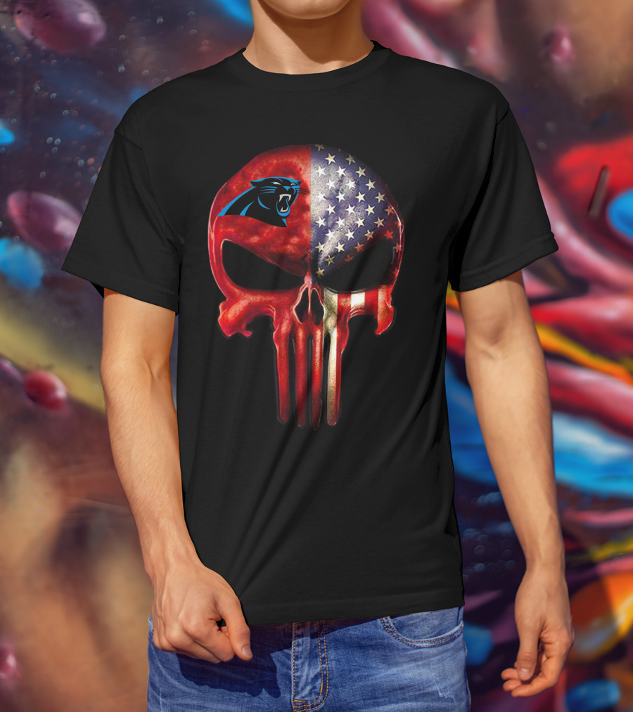 Carolina Panthers Skull American Flag T-Shirt