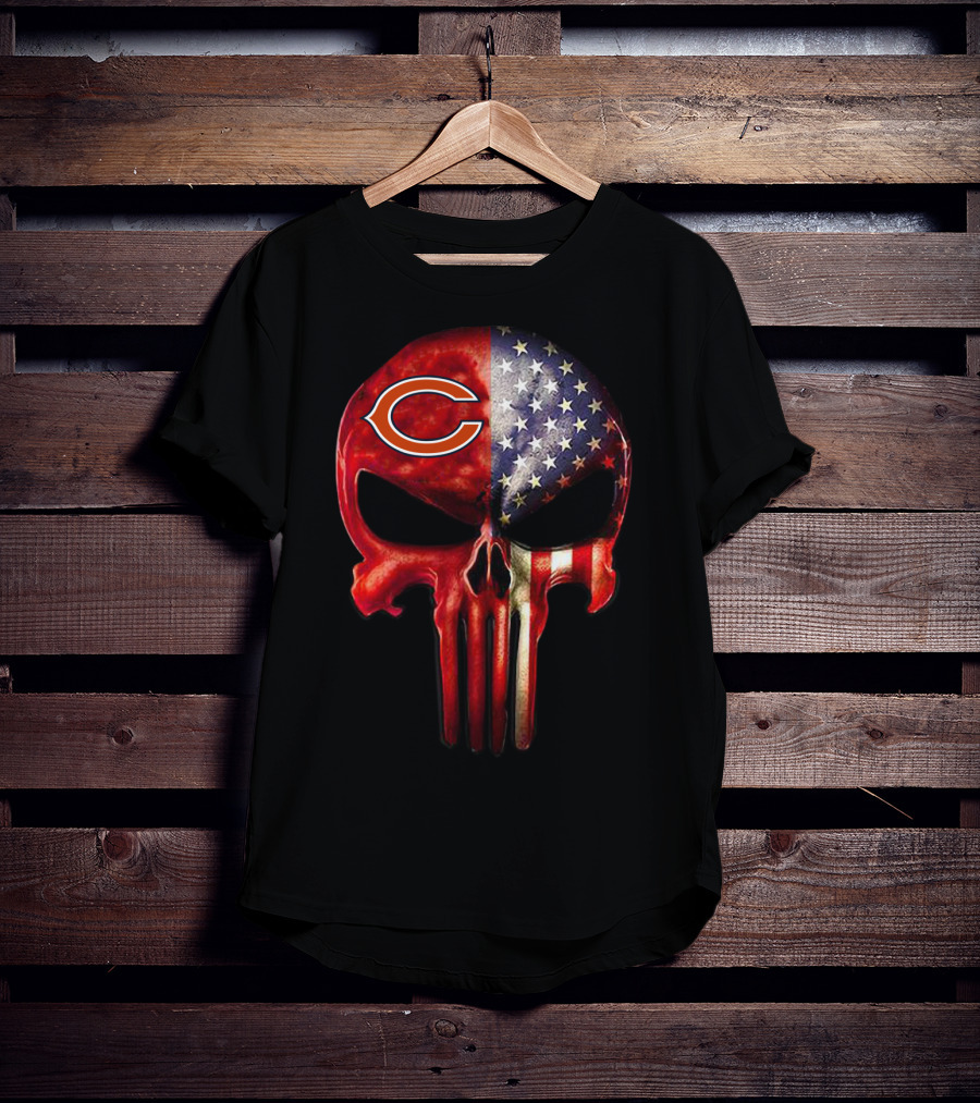 Chicago Bears American Flag Skull Fan T-Shirt