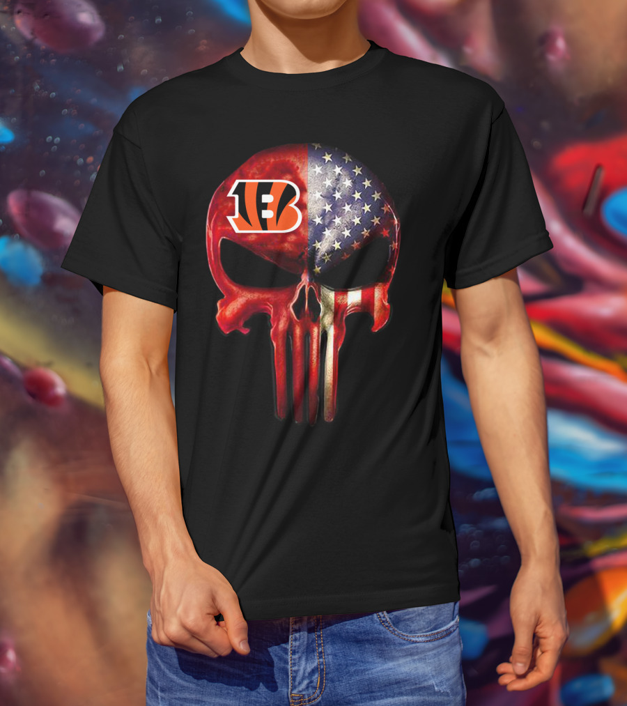 Cincinnati Bengals American Flag Skull For True Fans Only T-Shirt