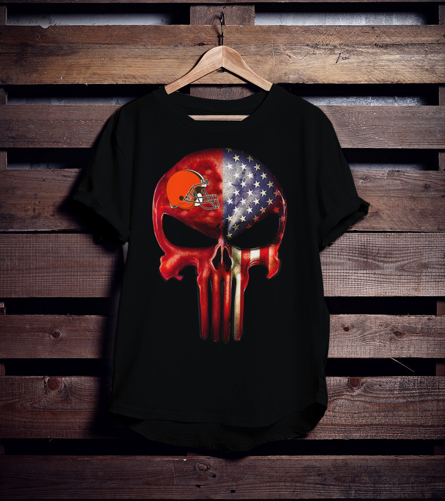 Cleveland Browns American Flag Skull For True Cleveland Fan Only T-Shirt