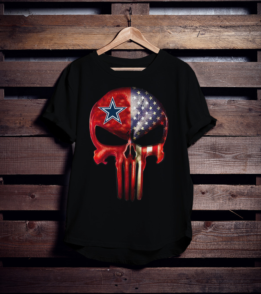 For True Dallas Fan Only Patriotic Skull With American Flag And Star T-Shirt