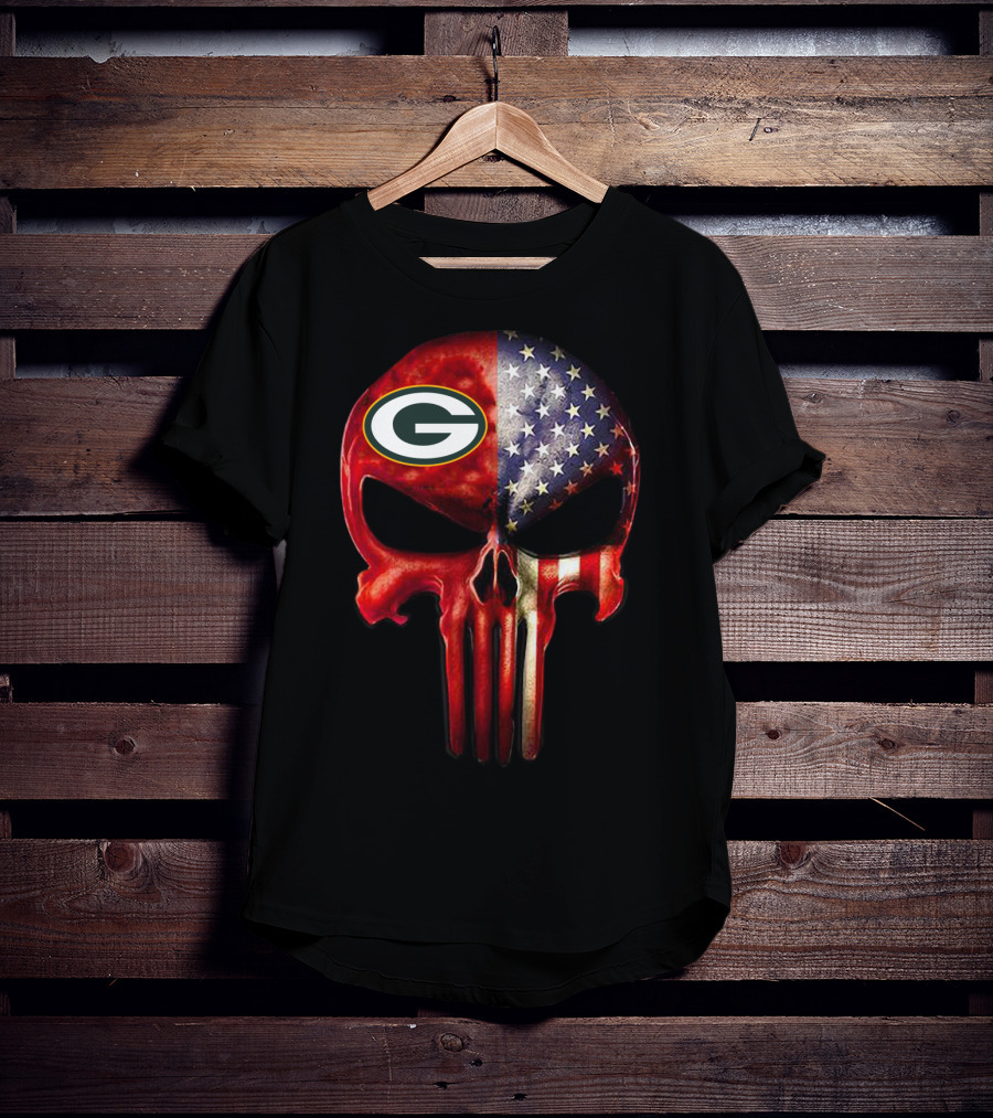 Green Bay Skull American Flag Fusion For True GreenBay Fan Only T-Shirt