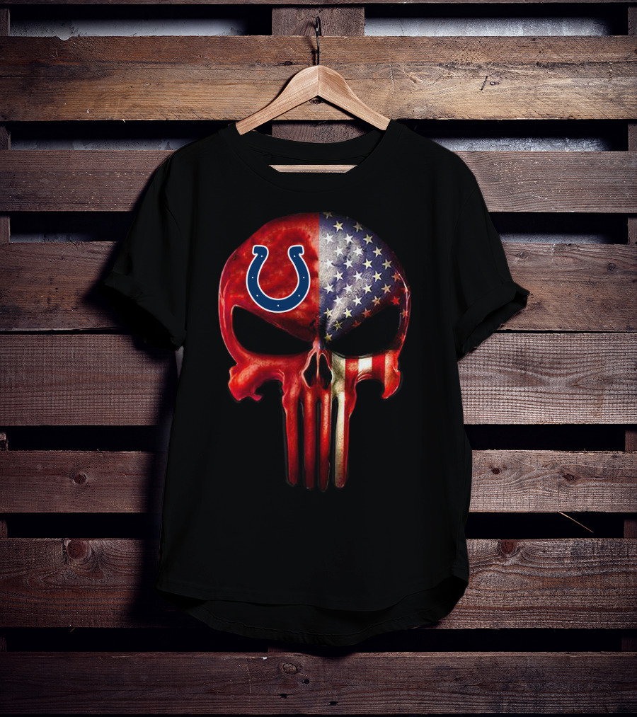 For True Indianapolis Fan Only Colts Punisher Skull American Flag T-Shirt