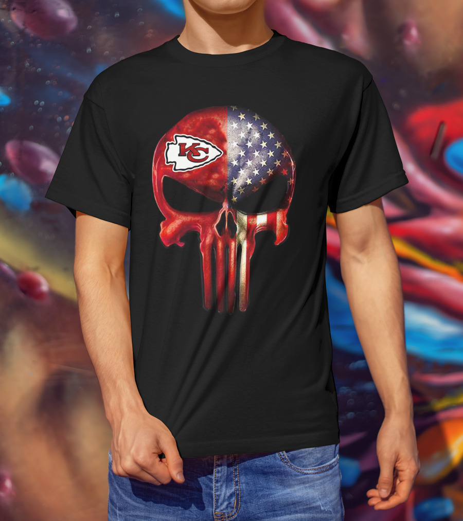 For True Kansas City Chiefs Fan Only American Flag Skull T-Shirt