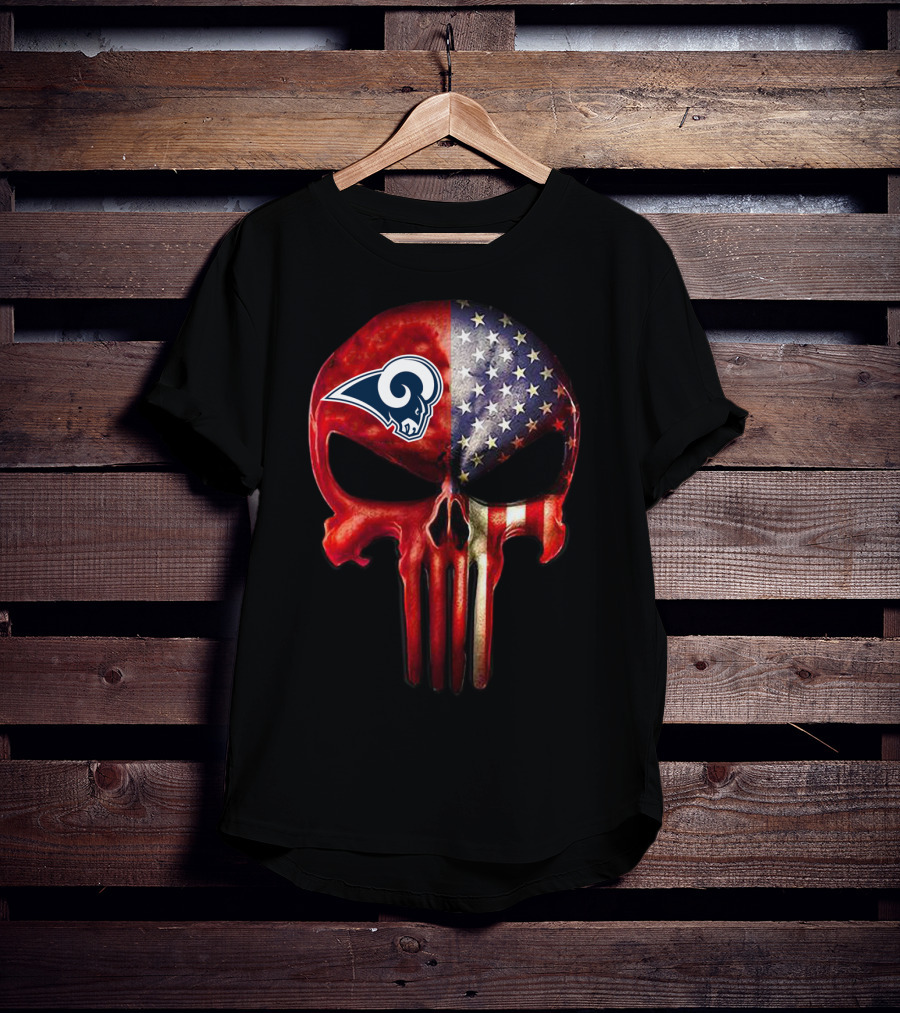 Los Angeles Rams Punisher Skull American Flag T-Shirt