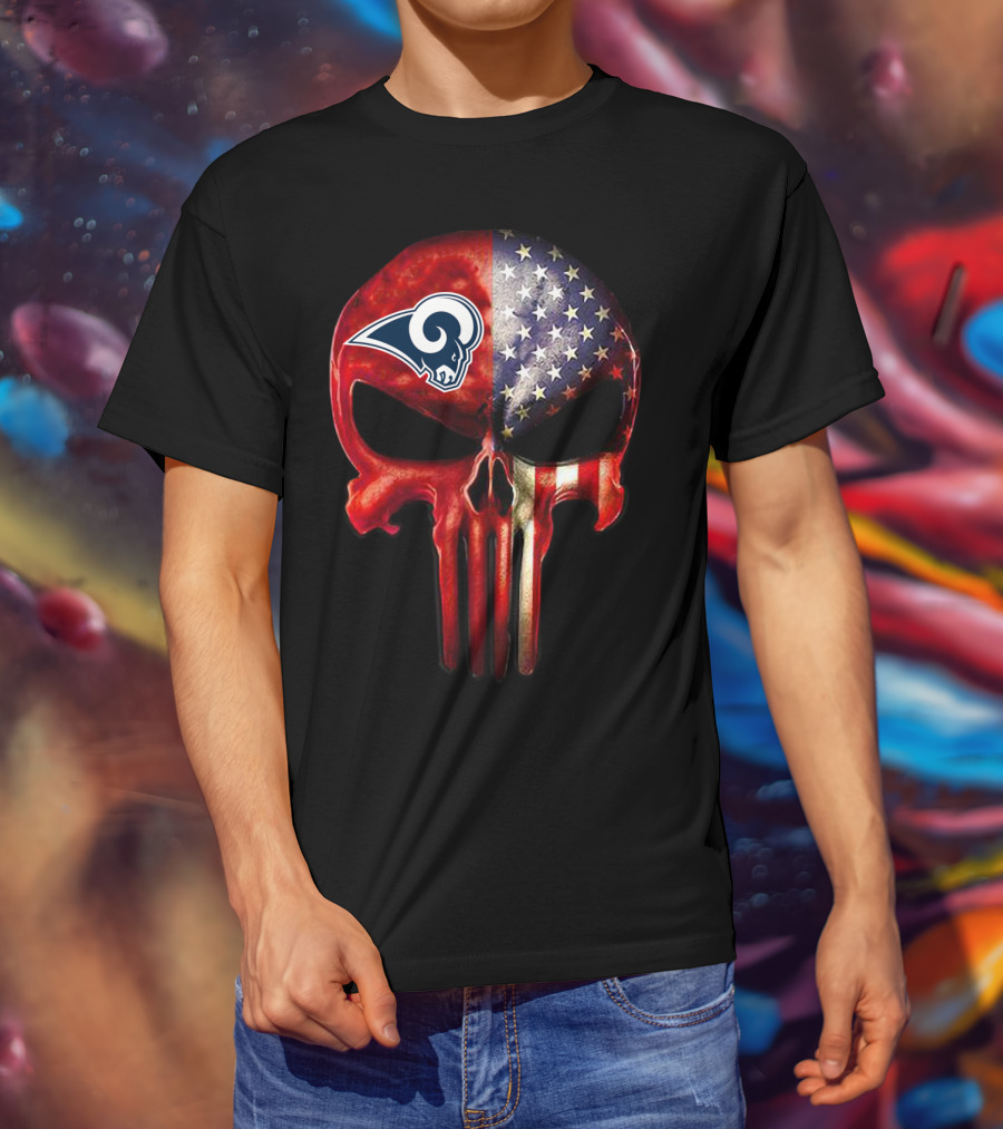 Los Angeles Rams Punisher Skull American Flag T-Shirt