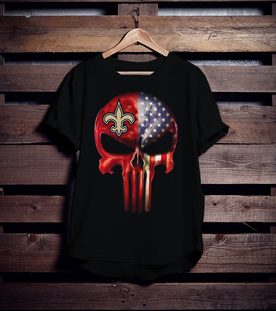 New Orleans Saints American Flag Punisher Skull T-Shirt